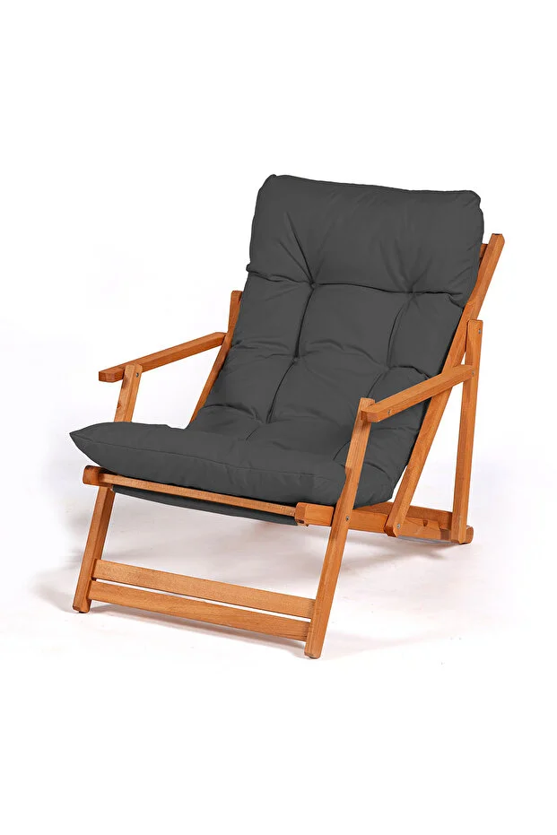 Simona Grand Şezlong 2+1 Ahşap Bahçe Balkon Teras Katlanır Set - Antrasit Minder